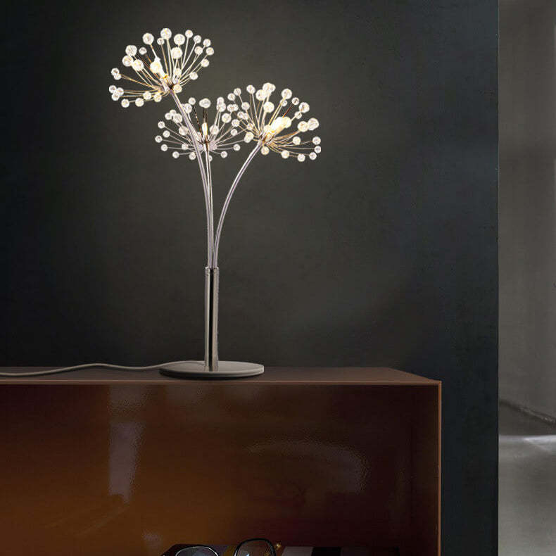 Nordic Dandelion Crystal Bead Iron 3-Light Table Lamp — Push Button Switch / Warm Light (3000K) / 220V-240V For UK/AU