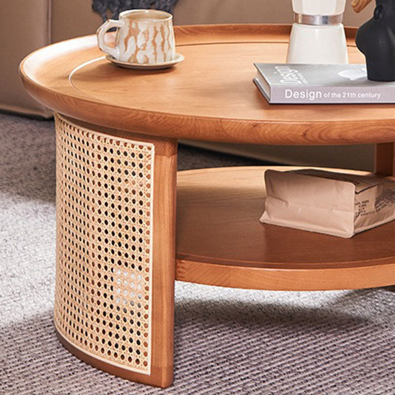 Japanese Round Woven Wood Coffee Table