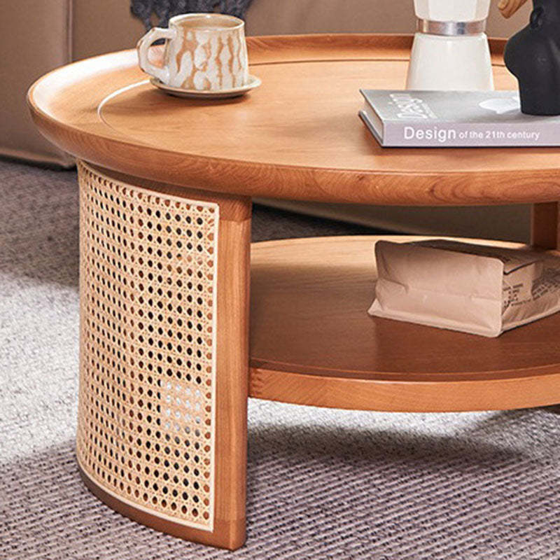 Japanese Round Woven Wood Coffee Table