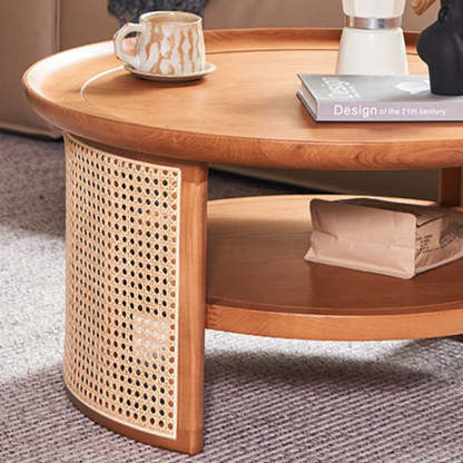 Japanese Round Woven Wood Coffee Table