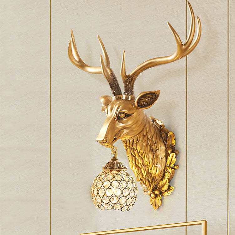 White resin decor deer wall sconces - retro — Brushed Gold / 220V-240V (UK/AU