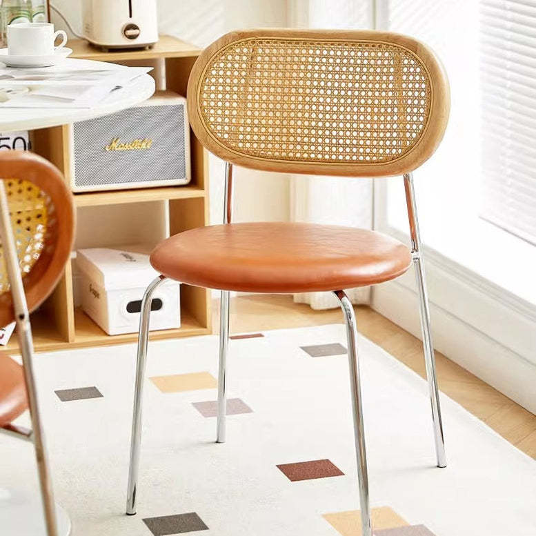 Vintage Wood Metal Leather Dining Chair