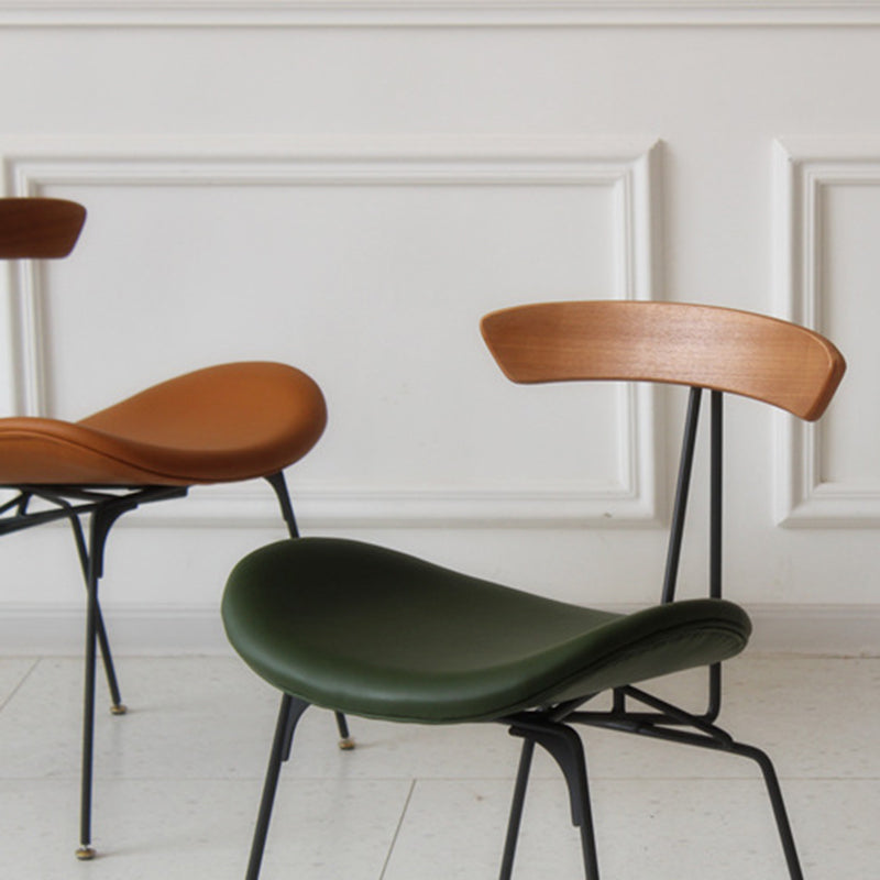 Industrial Ant Arch Wood Leather Dining Chair — Green - Leather / Light Brown
