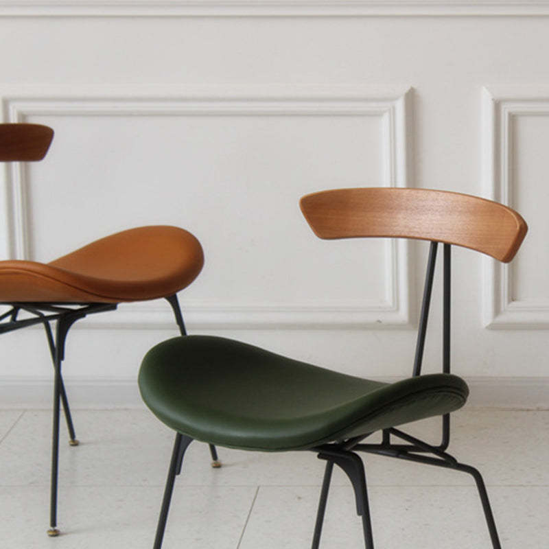 Industrial Ant Arch Wood Leather Dining Chair — Green - Leather / Light Brown