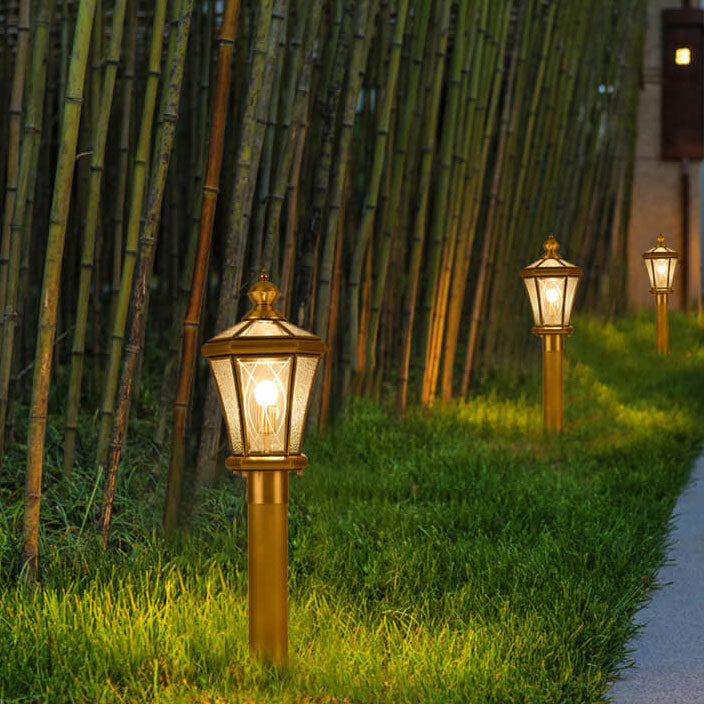 European Outdoor Glass Copper Lantern Lawn Light