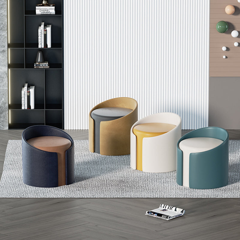 Minimalist Leather Wood Cylinder Footstool — Outside Black & Inside White