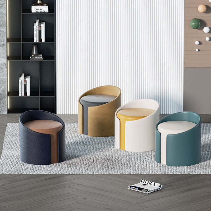 Minimalist Leather Wood Cylinder Footstool — Outside Black & Inside White