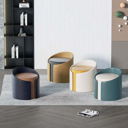 Minimalist Leather Wood Cylinder Footstool — Outside Black & Inside White