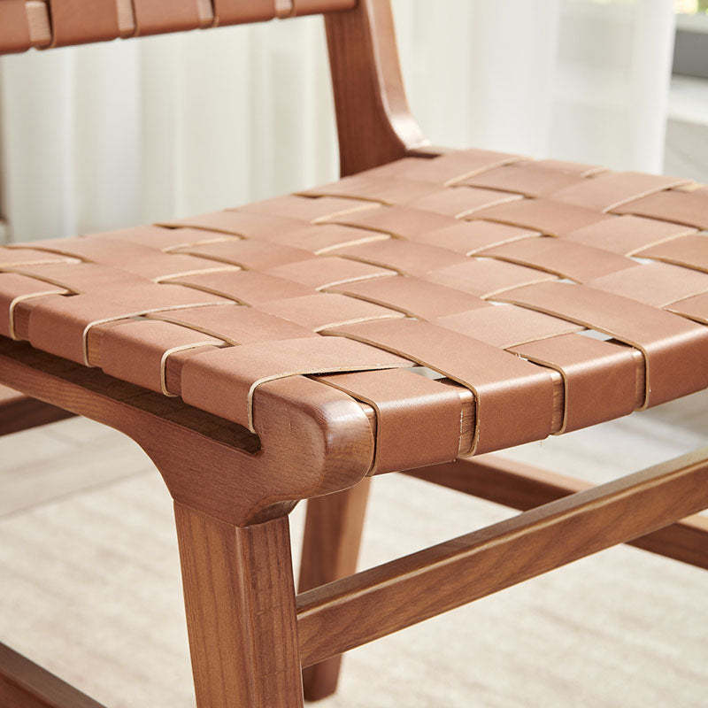 Scandinavian Woven Wood Saddle Leather Dining Chair