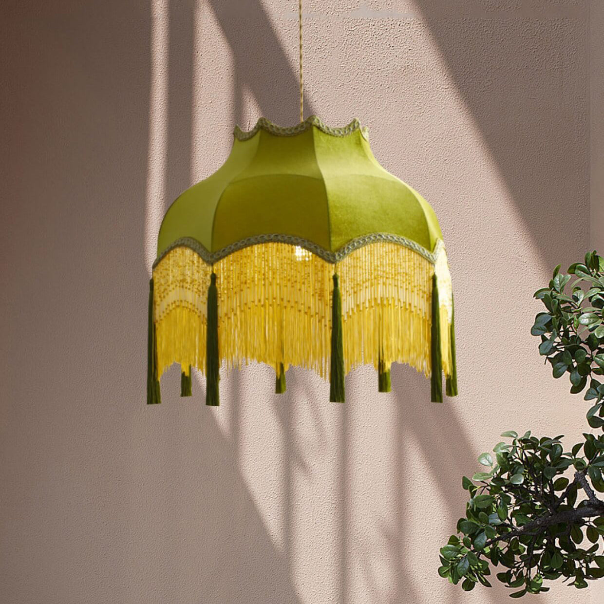 French Vintage Fabric Tassel Brass Pendant Light