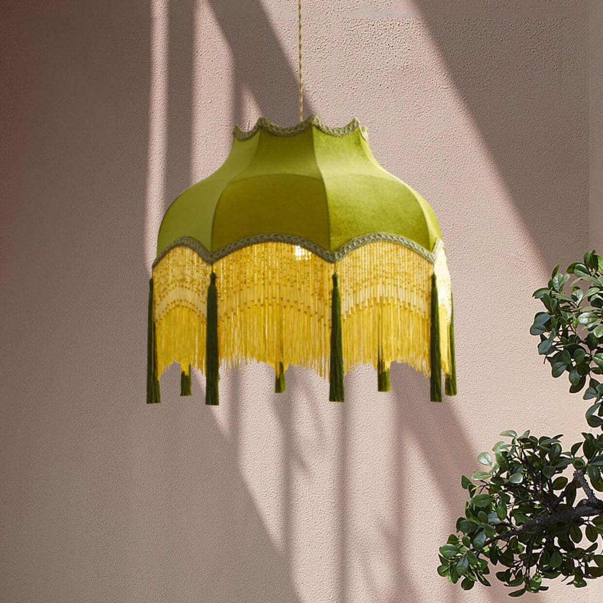 French Vintage Fabric Tassel Brass Pendant Light