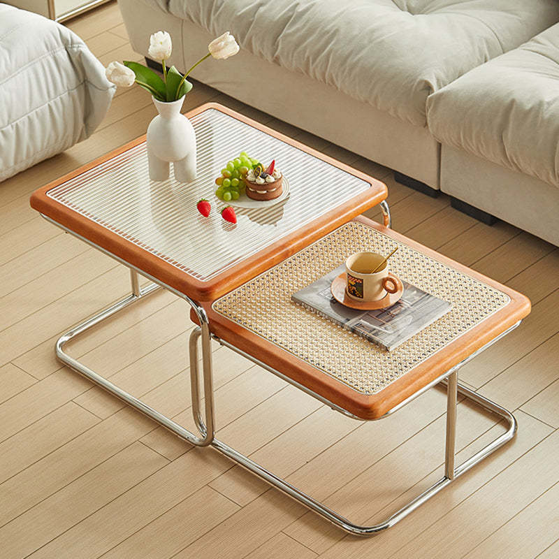 Nordic Square Glass Rattan Nesting Coffee Table