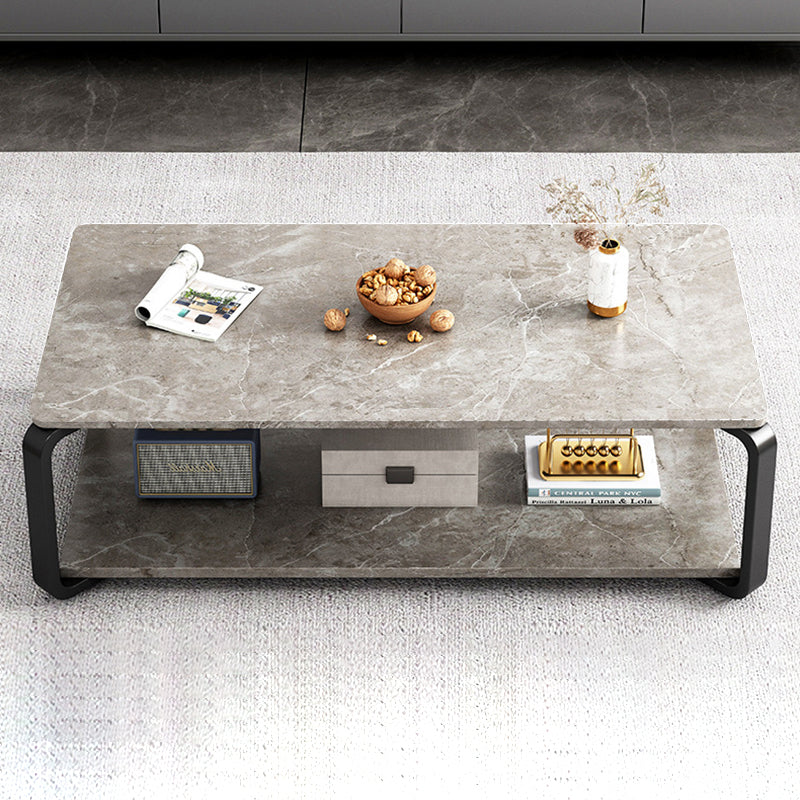 Minimalist Rectangular Metal Marble Coffee Table