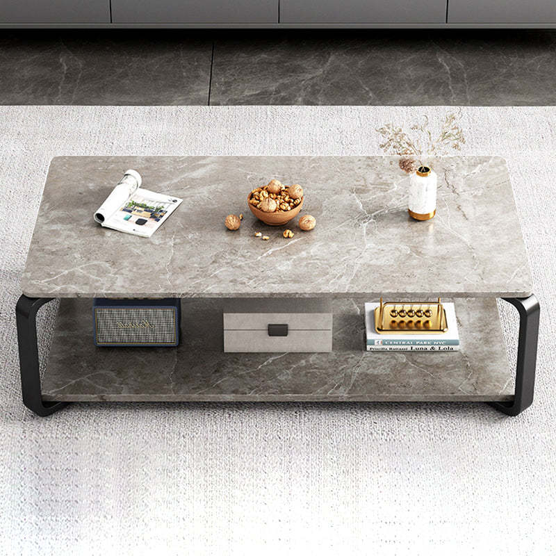 Minimalist Rectangular Metal Marble Coffee Table