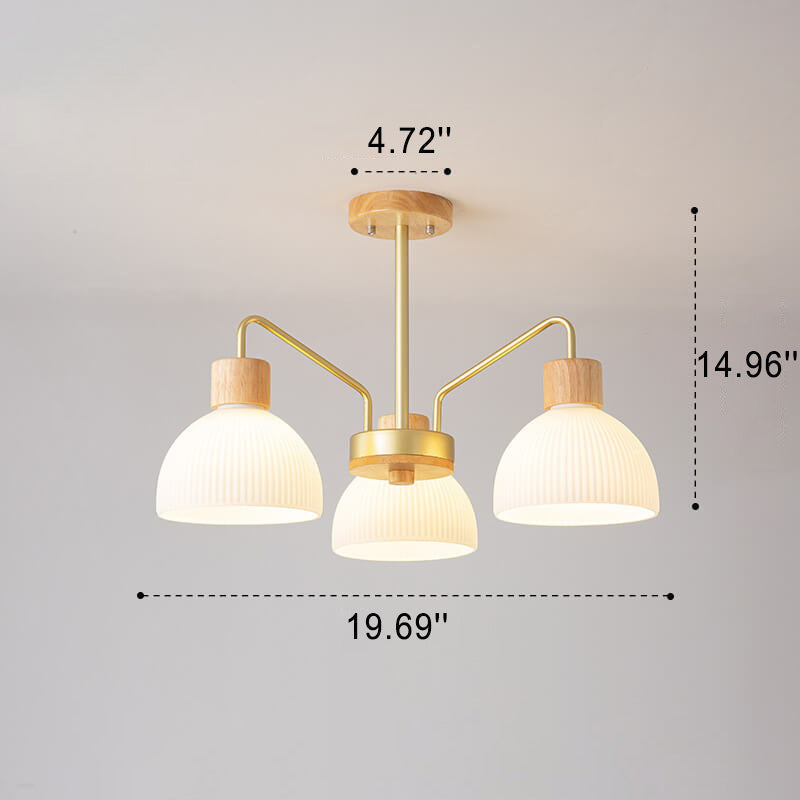 Nordic Vintage Wooden Glass Dome Chandelier