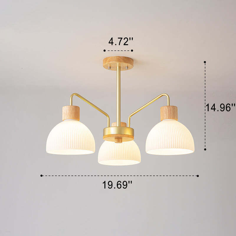 Nordic Vintage Wooden Glass Dome Chandelier