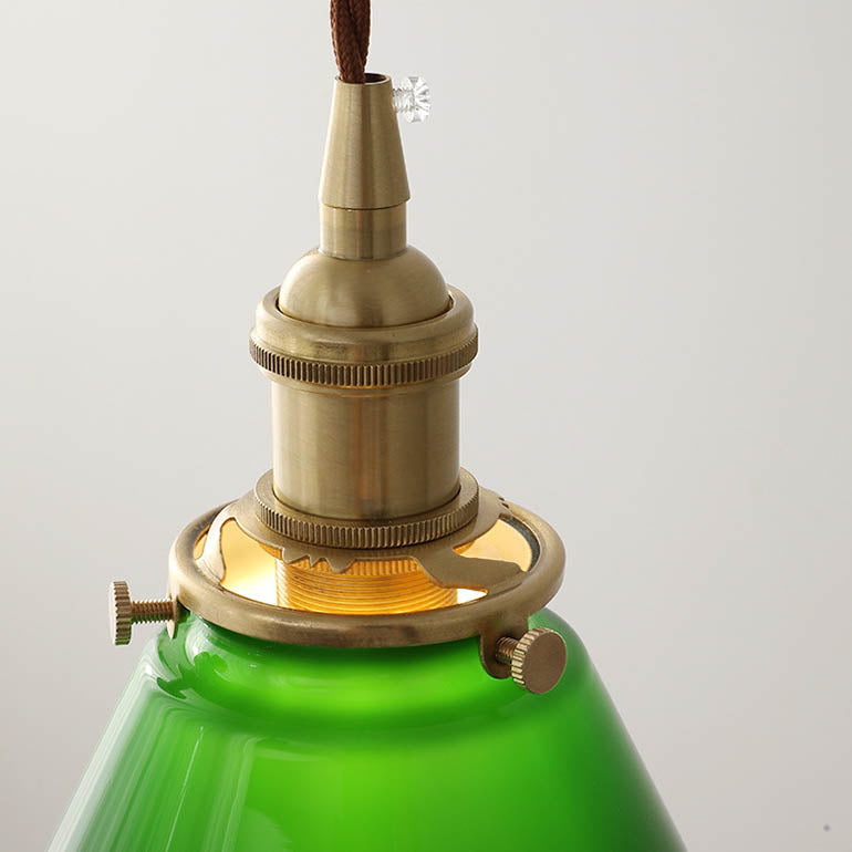 Retro Green Cone Glass Copper Pendant Light