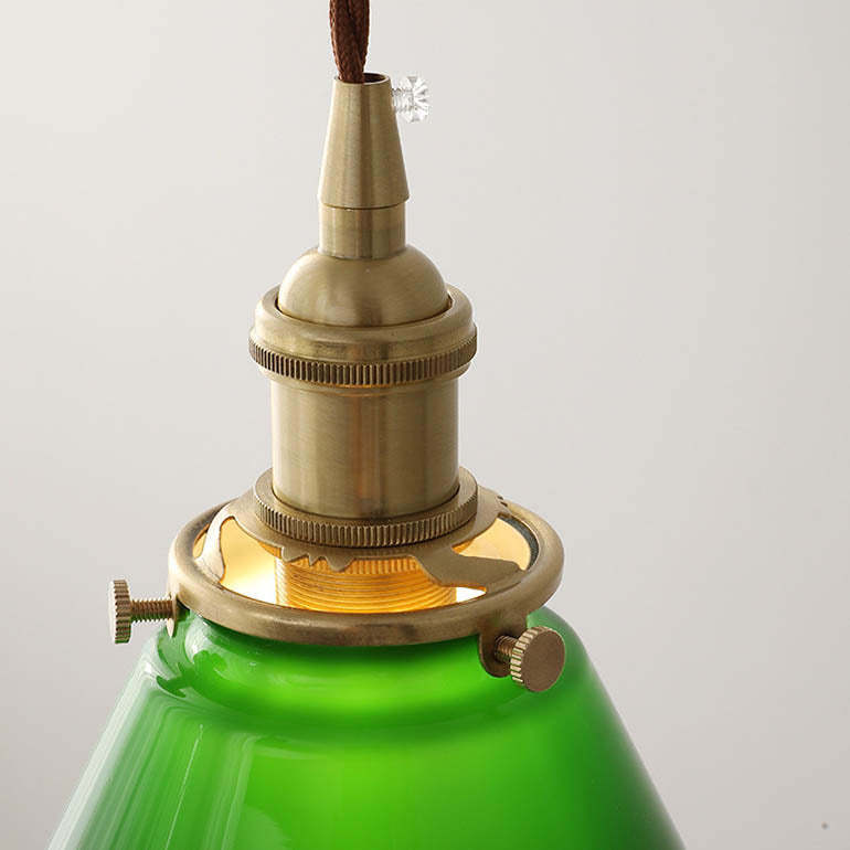 Retro Green Cone Glass Copper Pendant Light