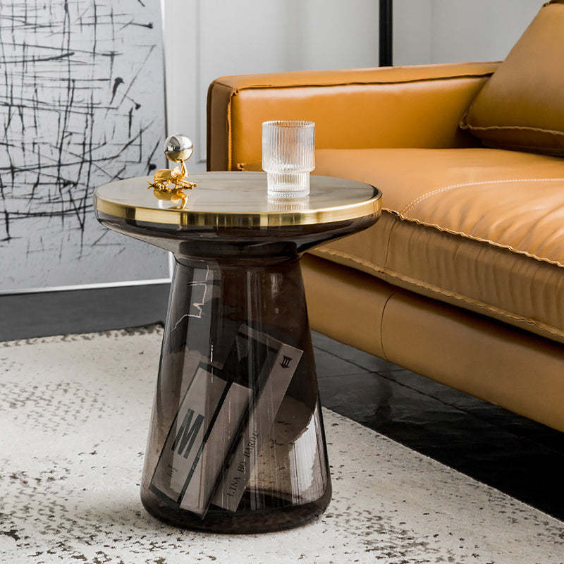 Contemporary Glass Metal Round Coffee Table 1-Cabinet