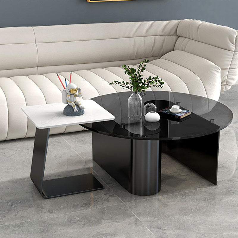 Minimalist Round Glass Slate Metal Coffee Table