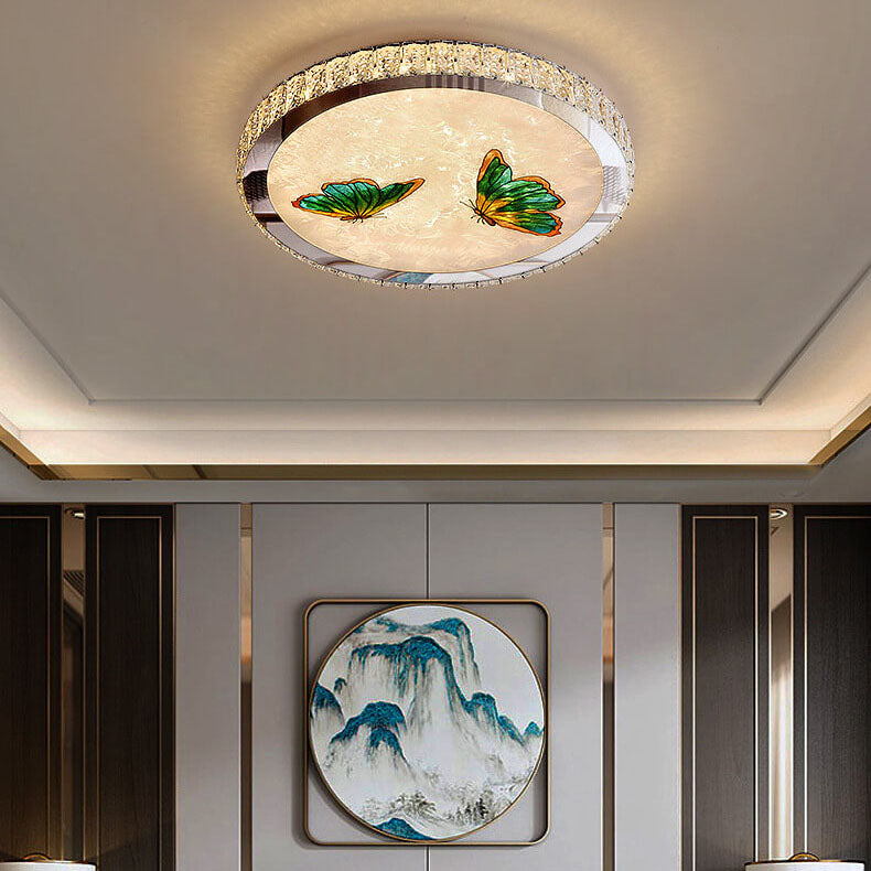 Modern Luxury Enamel Crystal Round LED Flush Mount Light