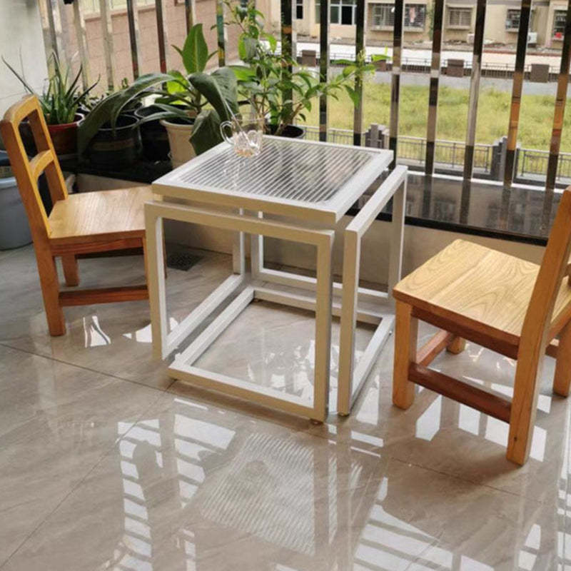 Contemporary Square Glass Iron Side Table