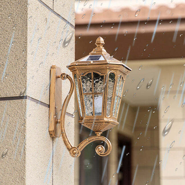 European Solar Lantern Aluminum Glass Outdoor Wall Sconce
