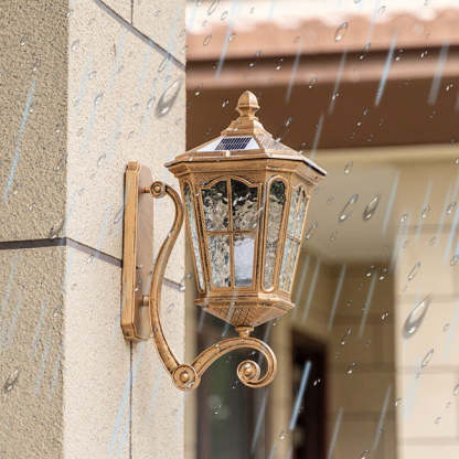 European Solar Lantern Aluminum Glass Outdoor Wall Sconce