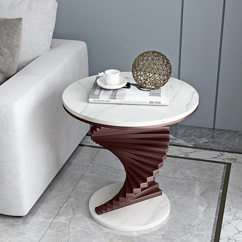 Scandinavian Stepped Marble Metal Coffee Table — Black Tabletop - Brown Frame