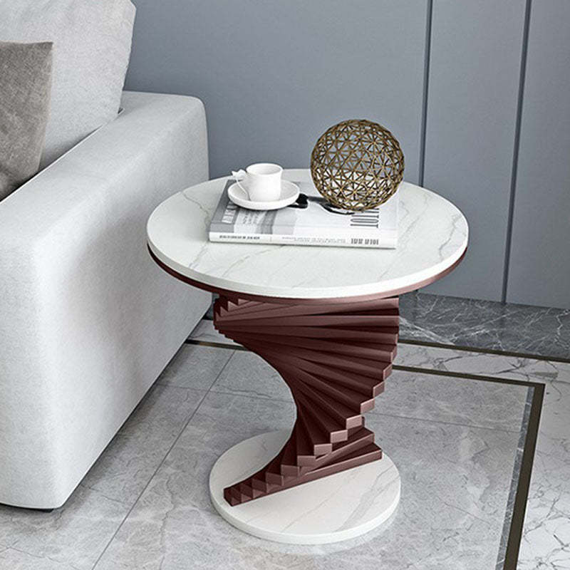 Scandinavian Stepped Marble Metal Coffee Table — Black Tabletop - Brown Frame