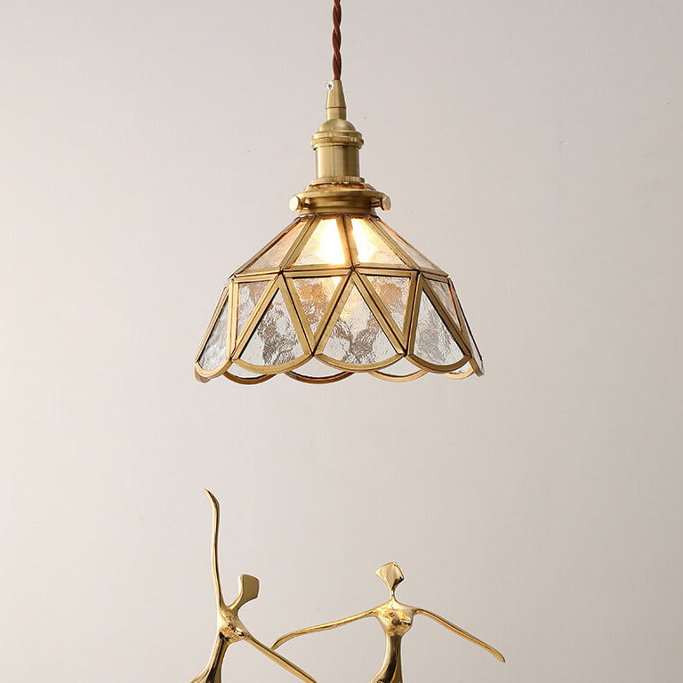 Nordic pattern cone pendant lighting in brass — Blue / 110V-120V (US/CA)
