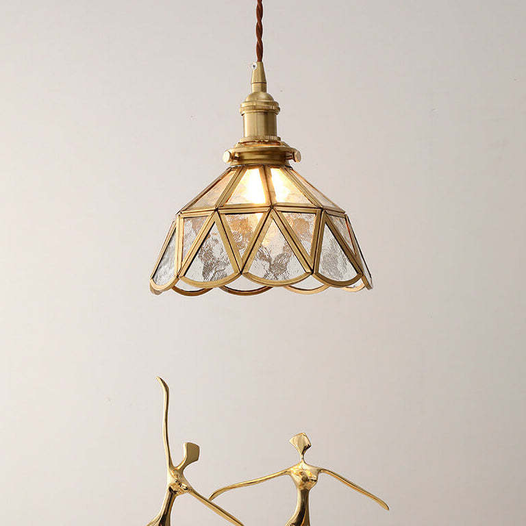Nordic pattern cone pendant lighting in brass — Blue / 110V-120V (US/CA)