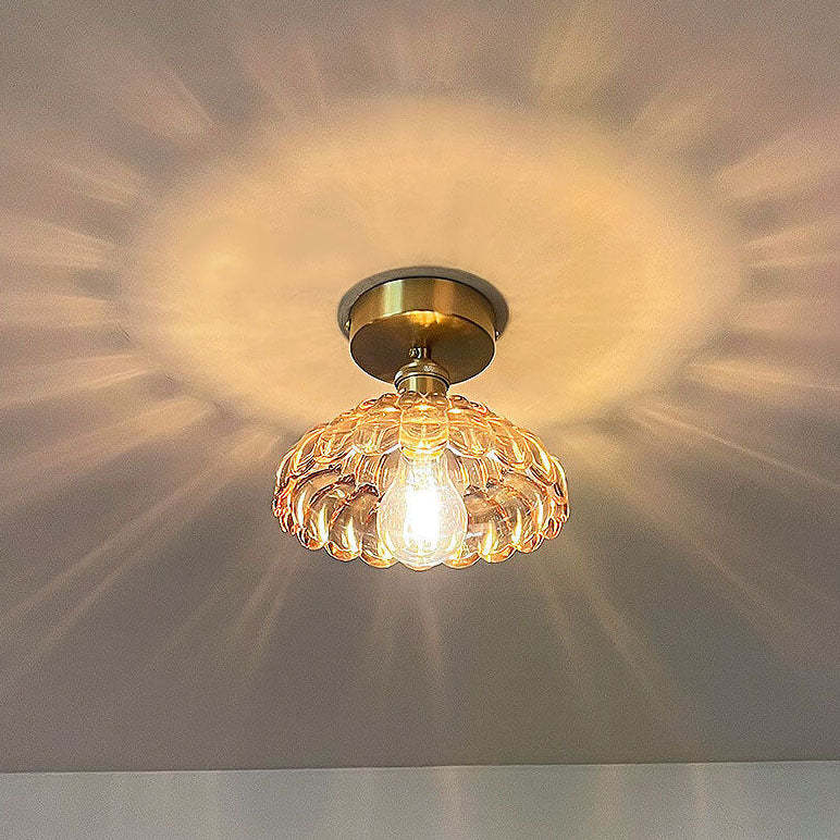 Vintage Brass Glass Dome Ceiling Light