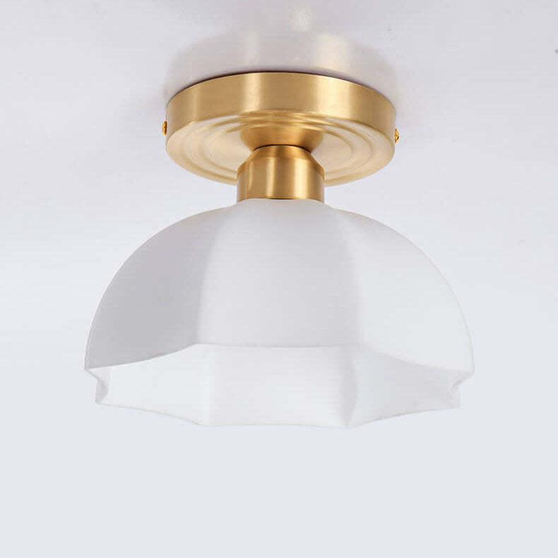 Japanese Vintage Brass Glass Dome Semi-Flush Ceiling Light