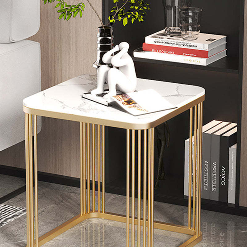 Minimalist Rock Slab Metal Coffee Table — White Gray + Black Frame