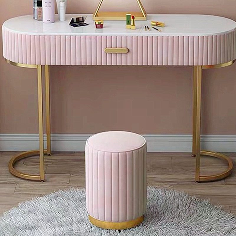 Minimalist Round Velvet Metal Vanity Stool