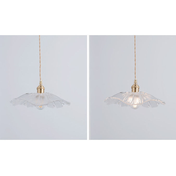 Nordic Vintage Clear Glass Flower Brass Pendant