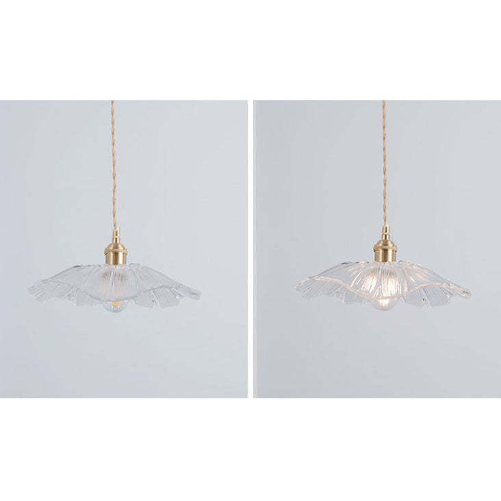 Nordic Vintage Clear Glass Flower Brass Pendant