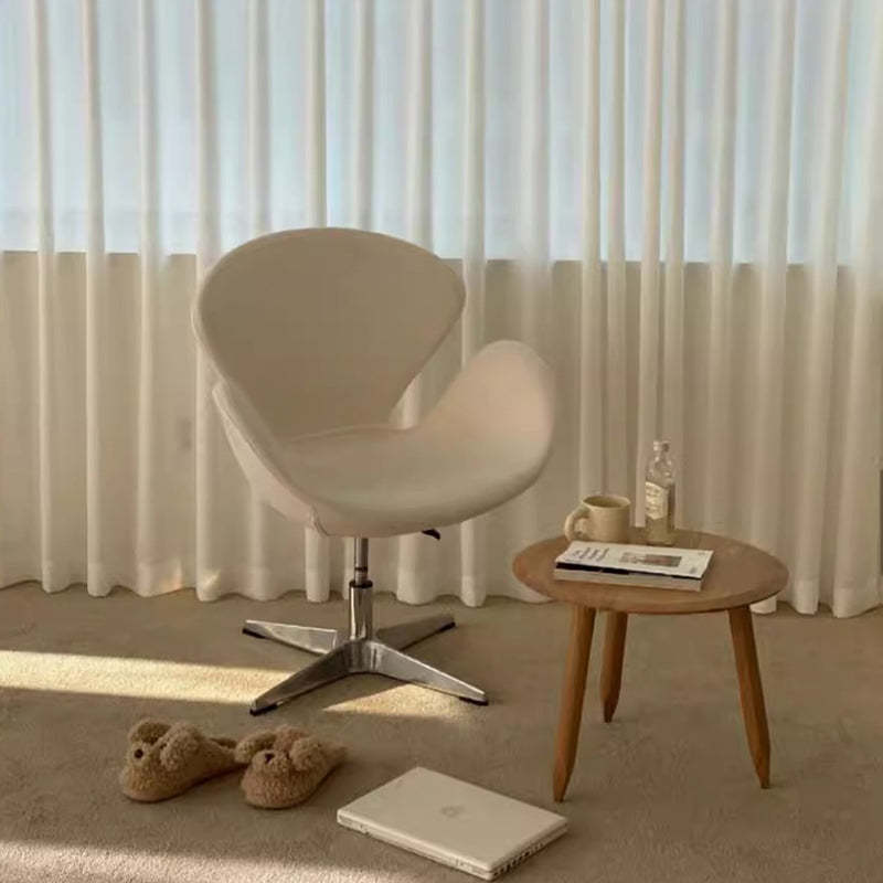 Minimalist Flannel Lambskin Movable Desk Chair — Black - PU / Without Footrest