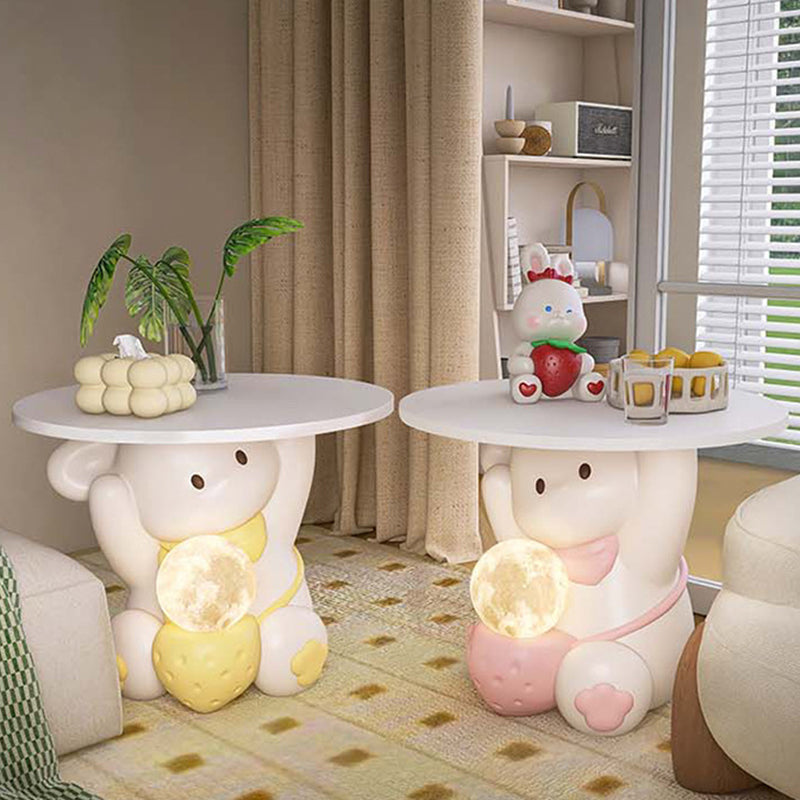 Modern Art Deco Kids Rabbit Resin Wood End Table 1-Drawer — Only End Table / Yellow