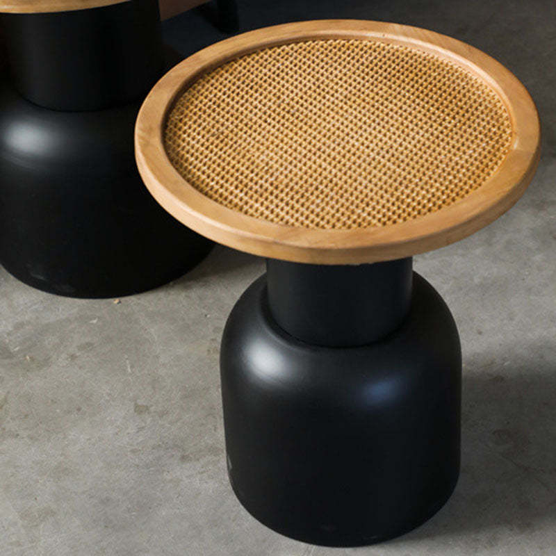 Vintage Round Rattan Iron Wood Coffee Table