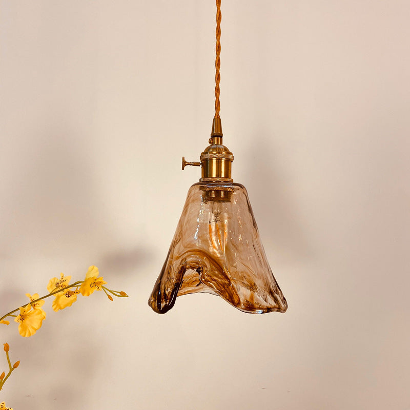 Vintage Amber Square Glass Brass Pendant