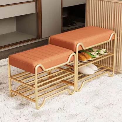 Modern Tech Cloth Portable Rectangular Footstool Backless — Orange - Technology Cloth