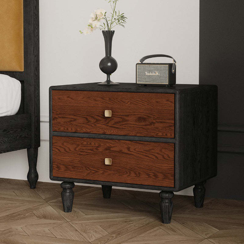 Retro Wood Grain Metal 2-Drawer Nightstand