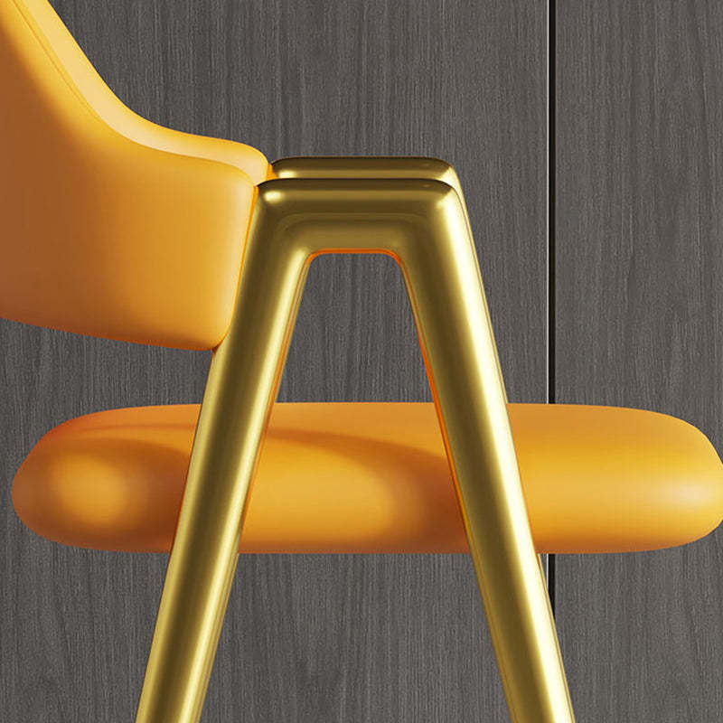 Contemporary Leather Upholstered Dining Chair — Orange Fabric Seat + Wood Color Frame