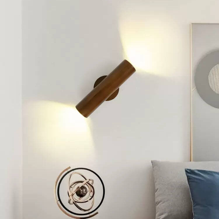 Modern Warm Solid Wood Double Head LED Sconce