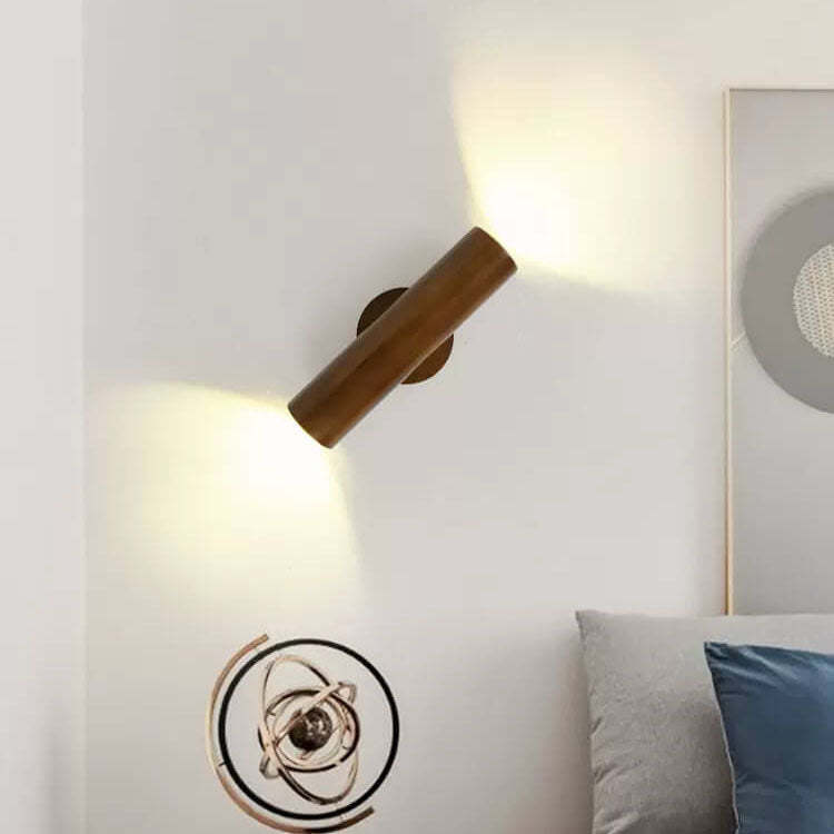 Modern Warm Solid Wood Double Head LED Sconce