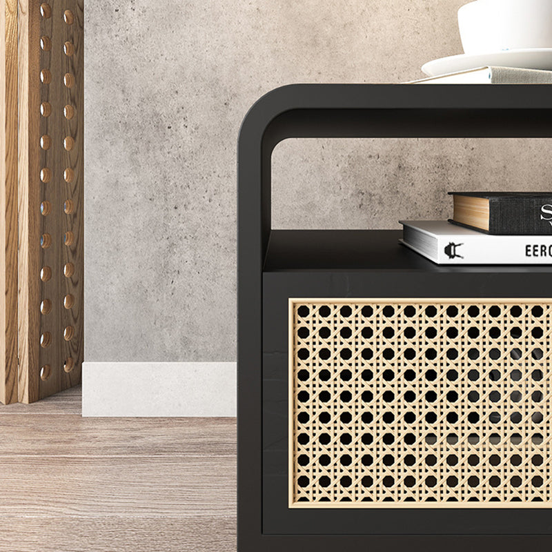 Minimalist Wood Rattan 1-Drawer Nightstand