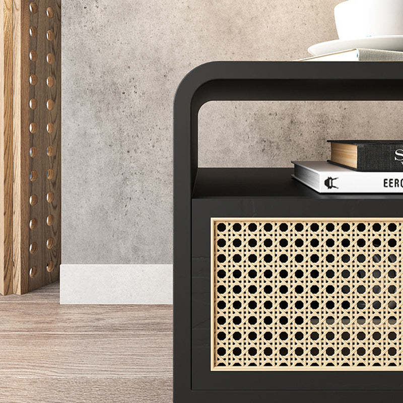 Minimalist Wood Rattan 1-Drawer Nightstand