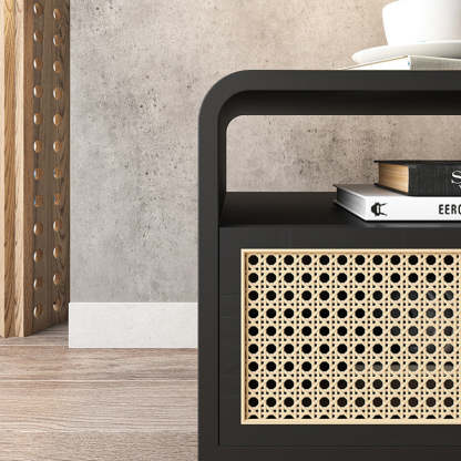 Minimalist Wood Rattan 1-Drawer Nightstand